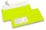 Envelopes néon - amarelo, com janela 45 x 90 mm, posição da janela 20 mm do lado esquerda e 15 mm do abaixo | Envelopesonline.pt