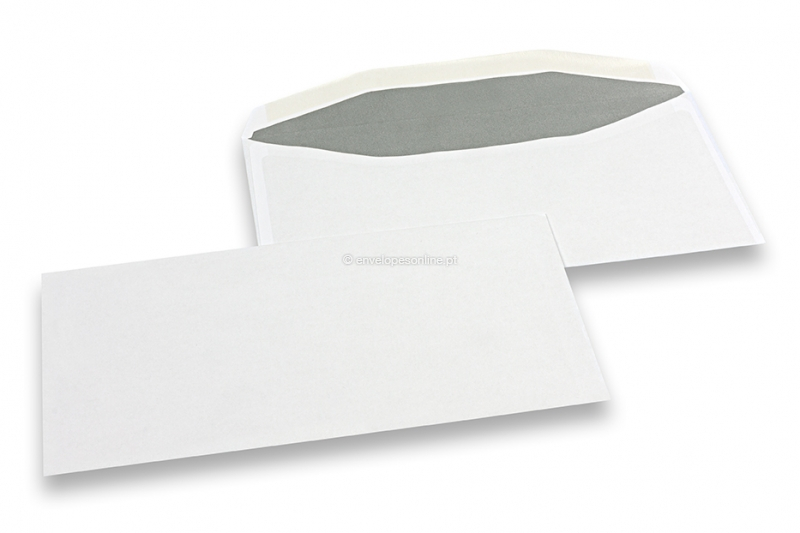 Envelopes de papel branco, 114 x 229 mm (C5/6), 80 gramas, fecho com goma