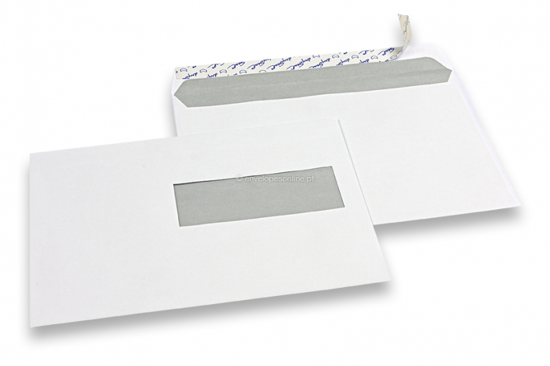 Envelopes com janela, branco, 156 x 220 mm (EA5), janela à direita 40 x 110 mm, posição da janela 15 mm do ldireita e 66 mm do baixo, 90 gramas, fecho autocolante, peso unit. aprox. 5 g.
