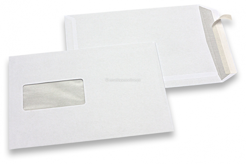 Envelopes com janela básicos, 162 x 229 mm, 80 g, janela à esquerda 45 x 90 mm, posição da janela 20 mm do esquerda e 60 mm do baixo, fecho autocolante 