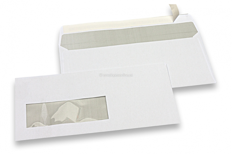 Envelopes para impressora a laser, 110 x 220 mm (DL), janela à esquerda 40 x 110 mm, posição da janela 15 mm do esquerda e 20 mm do baixo