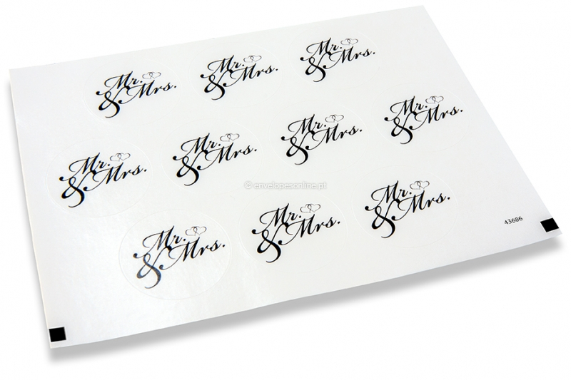 Selos para envelope de casamento - Mr. e Mrs. preto