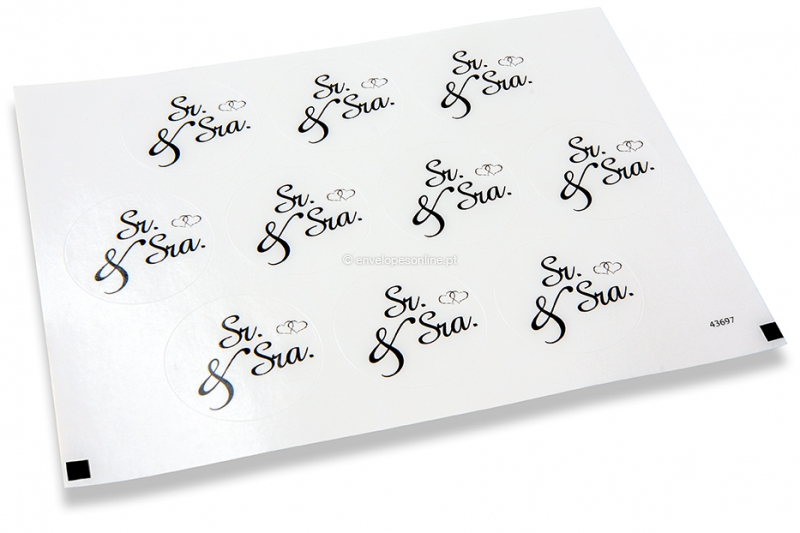Selos para envelope de casamento - Sr. e Sra. preto