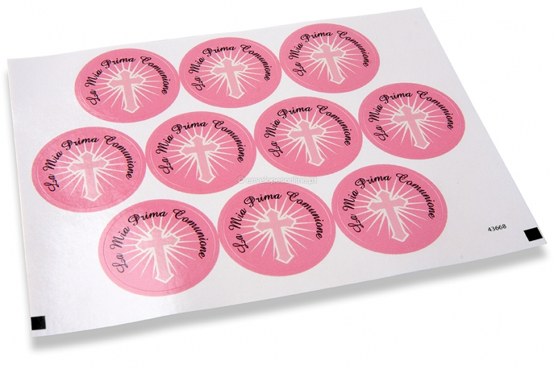 Selos para envelope de comunhão - la mia prima comunione cruz cor-de-rosa