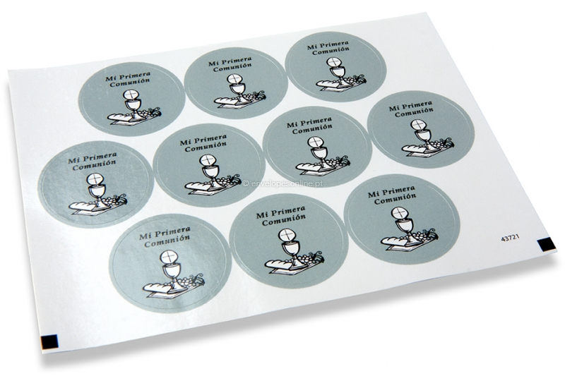 Selos para envelope de comunhão - mi primera comunión cinzento