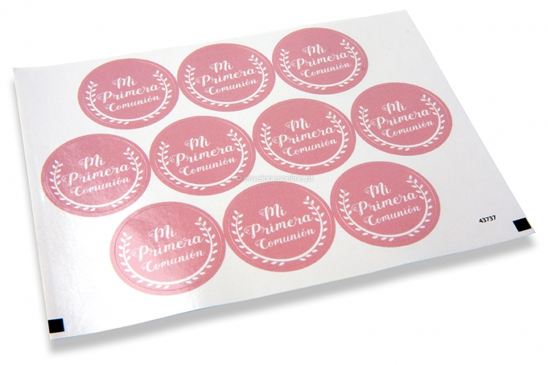 Selos para envelope de comunhão - mi primera comunión cor-de-rosa com grinalda branca
