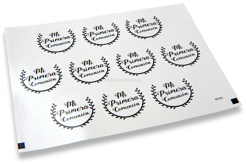 Selos para envelope de comunhão - mi primera comunión branco com grinalda preta