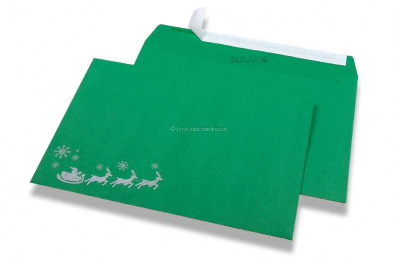 Envelopes de Natal coloridos - Verde, com trenó