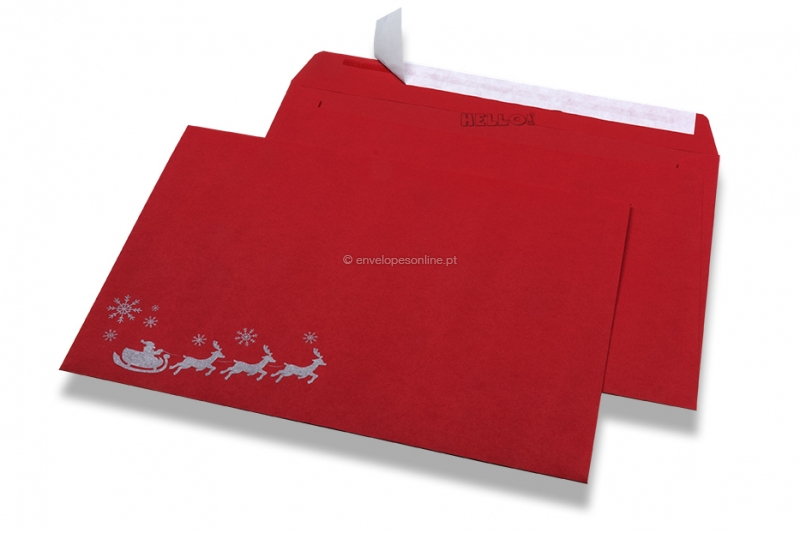 Envelopes de Natal coloridos - Vermelho, com trenó