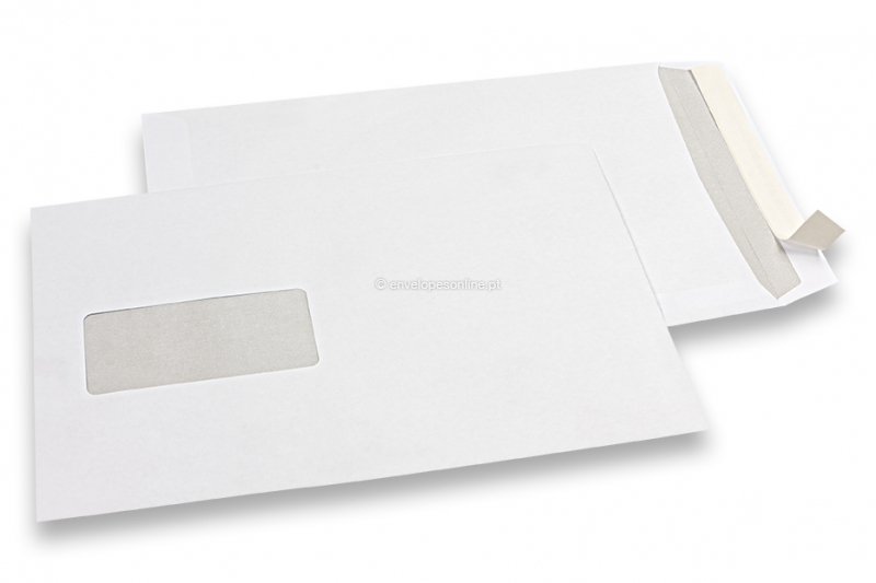 Envelopes com janela básicos, 176 x 250 mm, 90 g, janela à esquerda 45 x 90 mm, posição da janela 20 mm do esquerda e 60 mm do baixo, fecho autocolante 