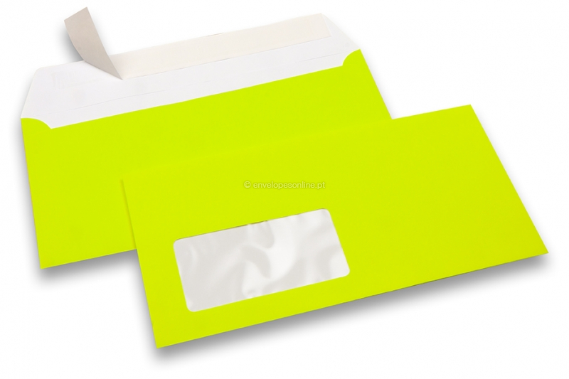 Envelopes néon - amarelo, com janela 45 x 90 mm, posição da janela 20 mm do lado esquerda e 15 mm do abaixo