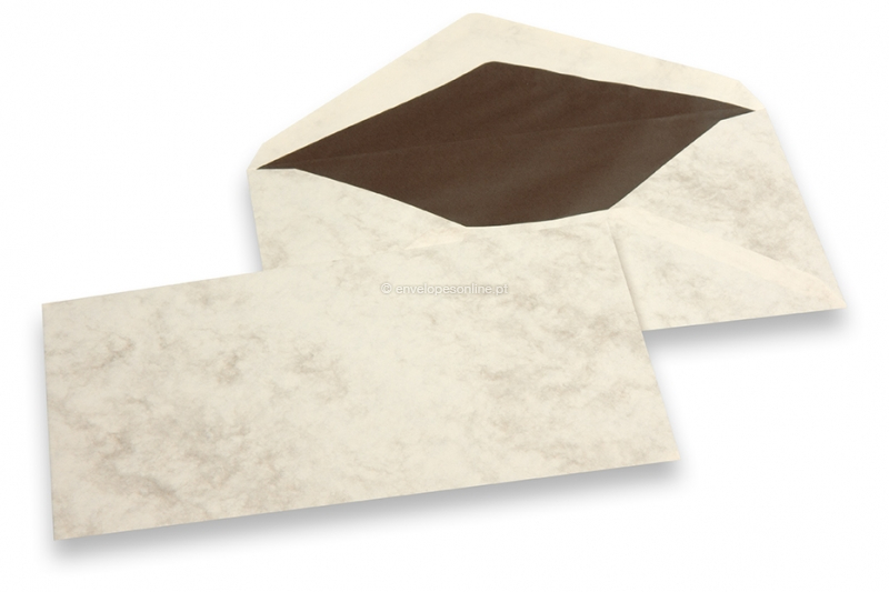 Envelopes marmorizados - 96 x 181 mm, marmorizado castanho, forro castanho