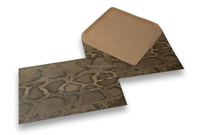 Envelopes com impressão animal - kraft castanho, preto, impressão de cobra
