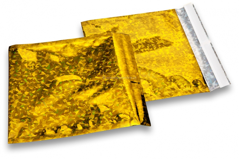 Envelopes de folha metalizada coloridos - Dourado holográfico 165 x 165 mm