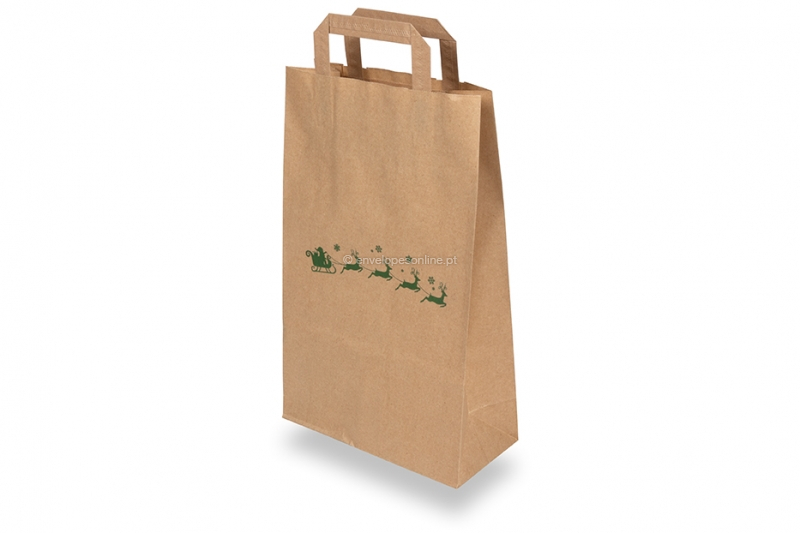 Sacos de alças dobradas de Natal castanho - Trenó verde