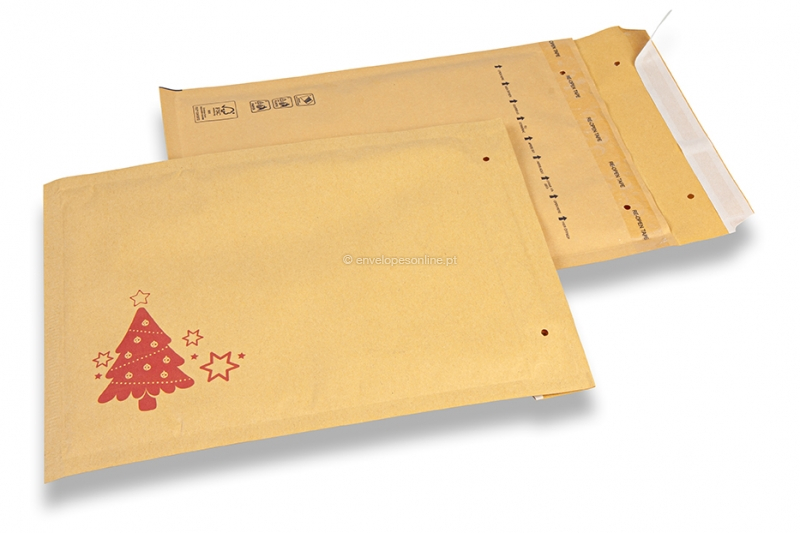 Envelopes de bolhas de Natal castanhos - Árvore de Natal vermelho
