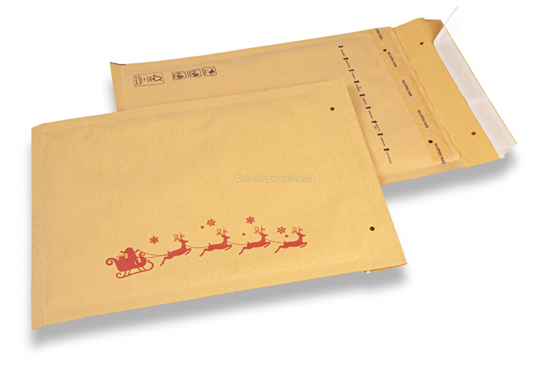 Envelopes de bolhas de Natal castanhos - Trenó vermelho