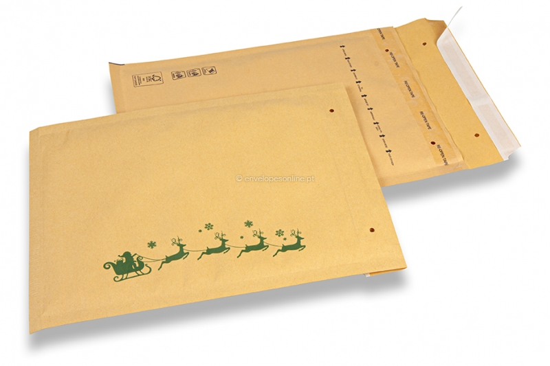Envelopes de bolhas de Natal castanhos - Trenó verde