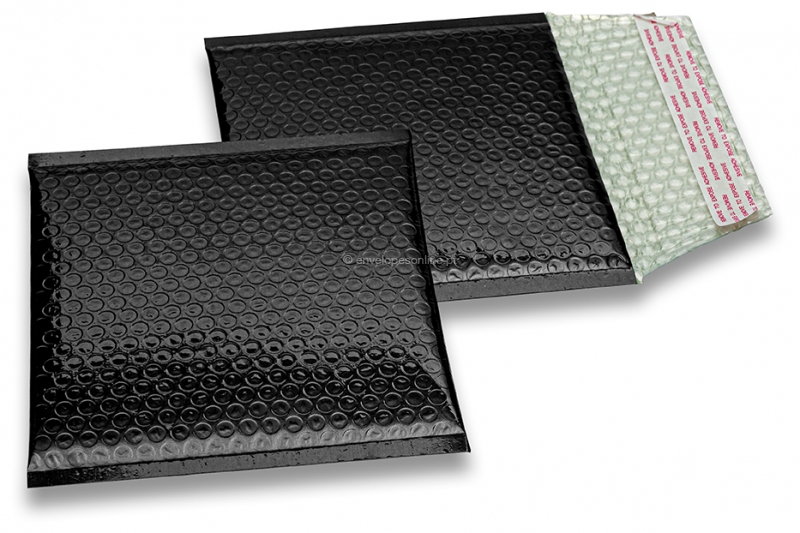 Envelopes almofadados de plástico metalizado ECO - preto 165 x 165 mm