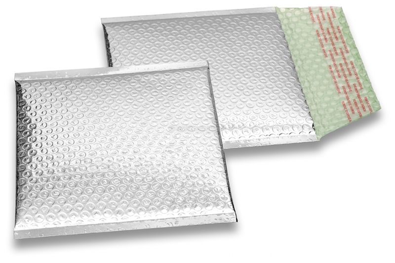 Envelopes almofadados de plástico metalizado ECO - prateado 165 x 165 mm