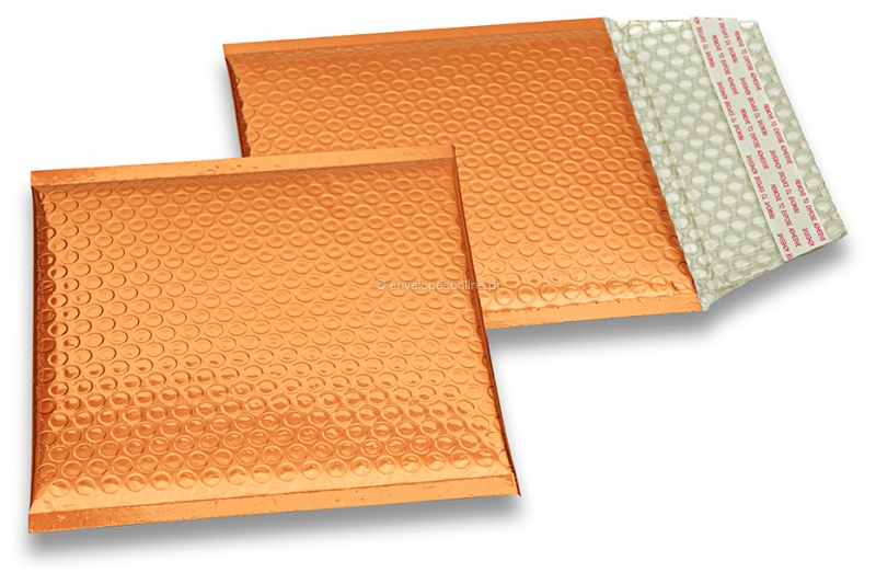 Envelopes almofadados de plástico metalizado ECO - cor de laranja 165 x 165 mm