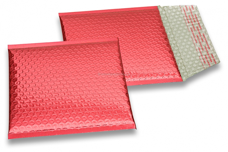 Envelopes almofadados de plástico metalizado ECO - vermelho 165 x 165 mm