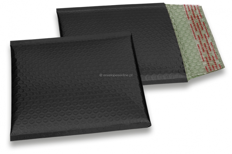 Envelopes almofadados de plástico metalizado mate ECO - preto 165 x 165 mm