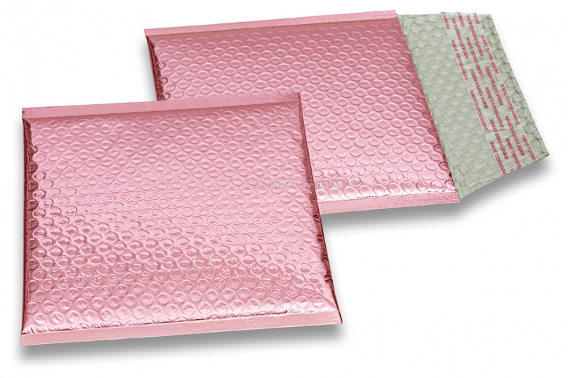 Envelopes almofadados de plástico metalizado ECO - rosa dourado 165 x 165 mm