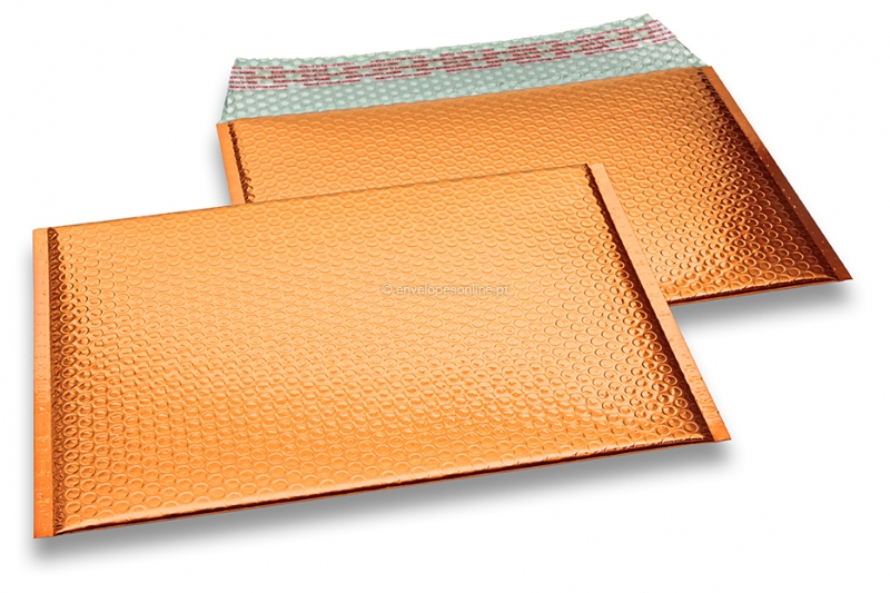 Envelopes almofadados de plástico metalizado ECO - cor de laranja 235 x 325 mm