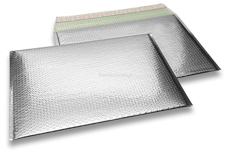 Envelopes almofadados de plástico metalizado ECO - prateado 320 x 425 mm