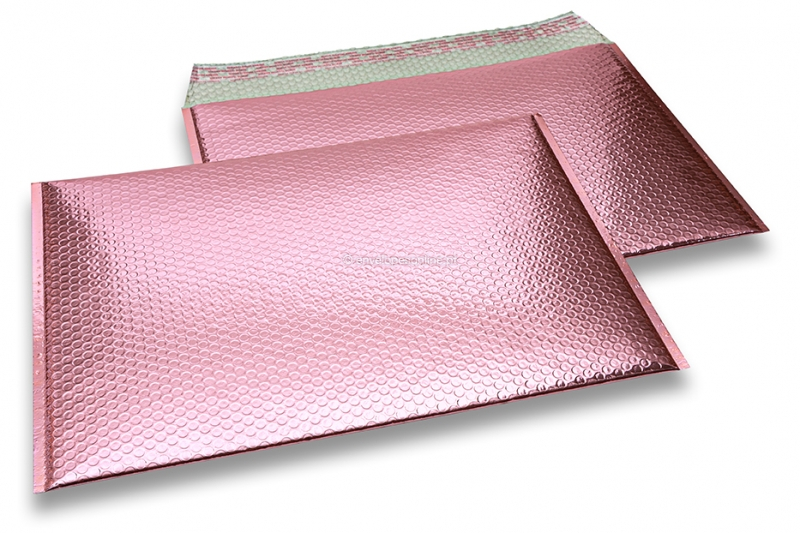 Envelopes almofadados de plástico metalizado ECO - rosa dourado 320 x 425 mm