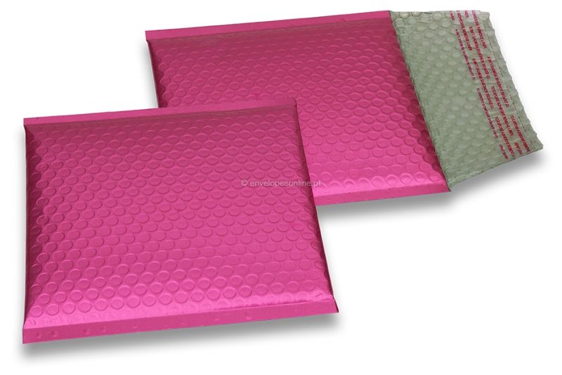 Envelopes almofadados de plástico metalizado mate ECO - cor-de-rosa 165 x 165 mm