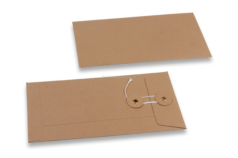 Envelopes com fecho de corda e arruela - 110 x 220 mm, castanho