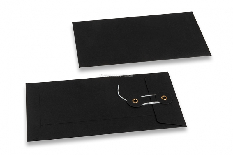 Envelopes com fecho de corda e arruela - 110 x 220 mm, preto