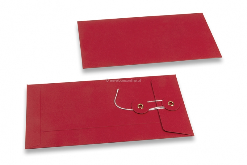 Envelopes com fecho de corda e arruela - 110 x 220 mm, vermelho