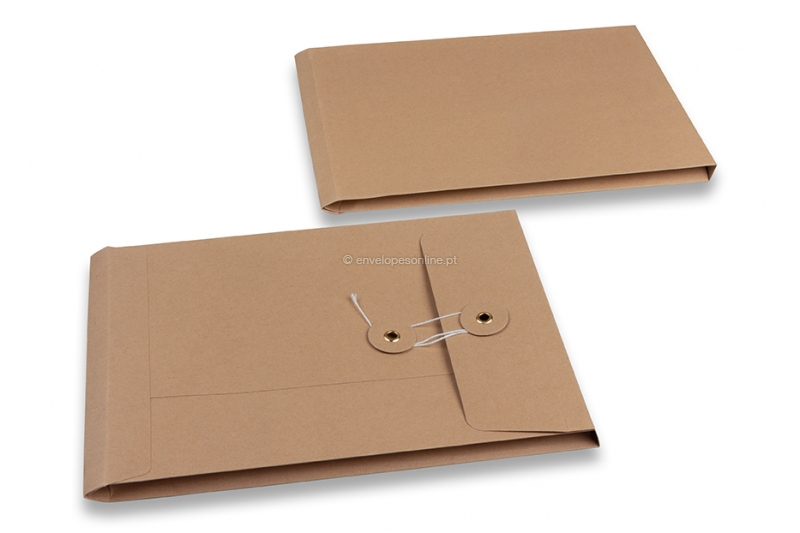 Envelopes com fecho de corda e arruela - 162 x 229 x 25 mm, castanho