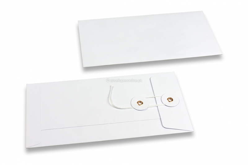 Envelopes com fecho de corda e arruela - 110 x 220 mm, branco