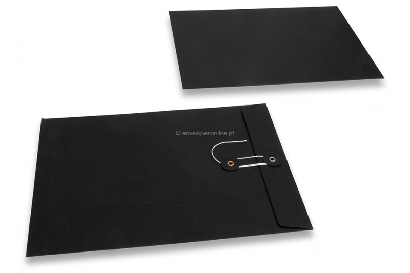 Envelopes com fecho de corda e arruela - 229 x 324 mm, preto