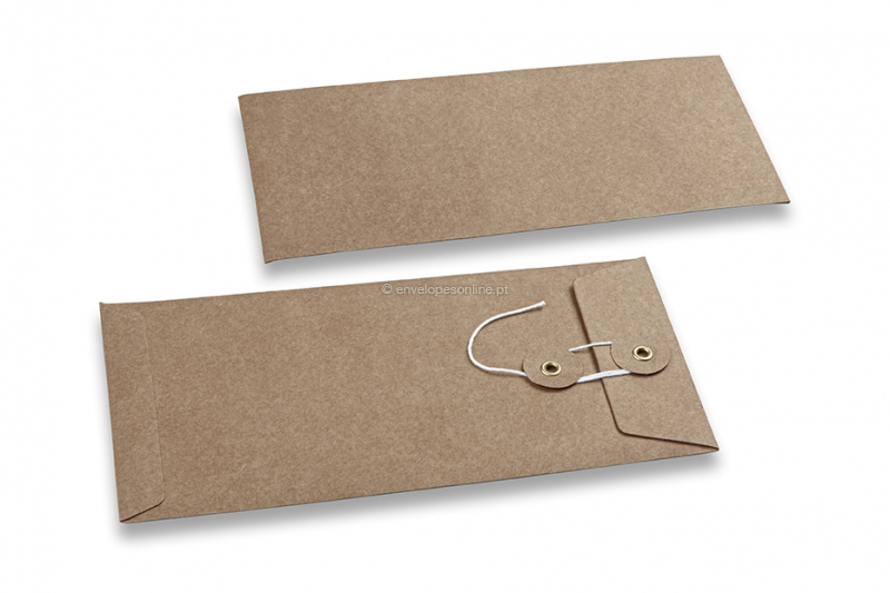 Envelopes com fecho de corda e arruela - 110 x 220 mm, castanho kraft