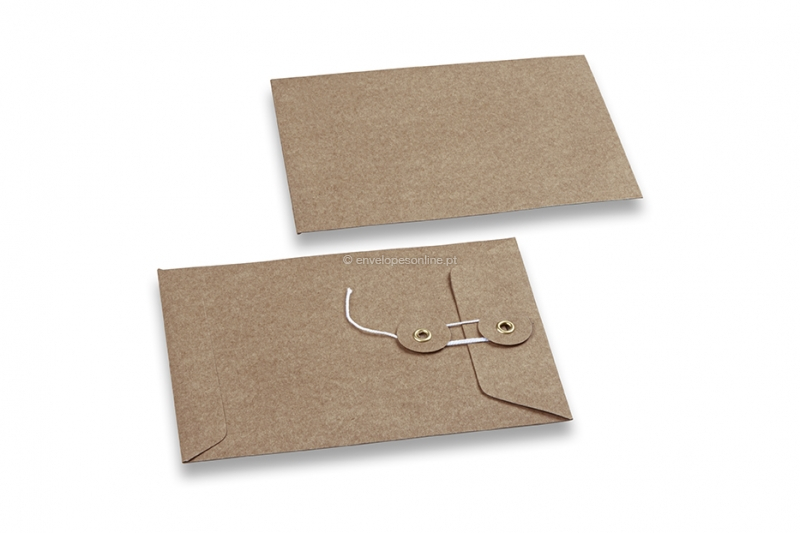 Envelopes com fecho de corda e arruela - 114 x 162 mm, castanho kraft