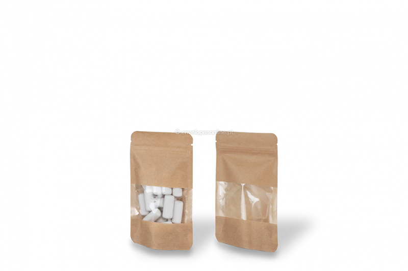 Saco com base e janela - castanho, 85 x 145 x 50 mm, 100 ml