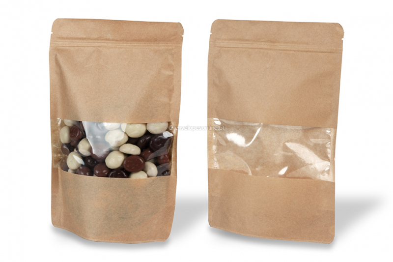 Saco com base e janela - castanho, 180 x 290 x 90 mm, 1000 ml