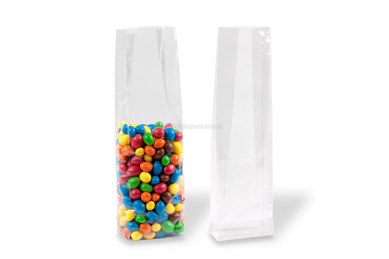 Sacos transparentes com fundo bloco - 80 x 280 x 50 mm, 850 ml