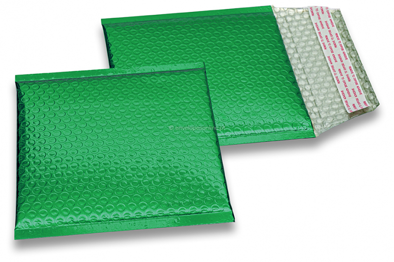 Envelopes almofadados de plástico metalizado ECO - verde 165 x 165 mm