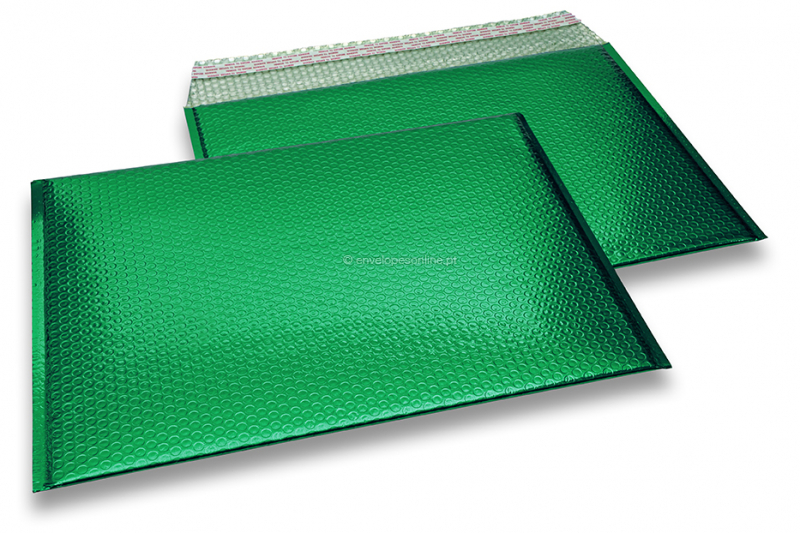 Envelopes almofadados de plástico metalizado ECO - verde 320 x 425 mm