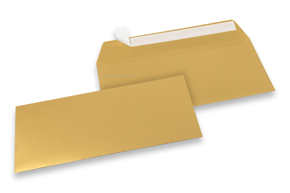 Envelopes de papel coloridos - Dourado metalizado, 110 x 220 mm
