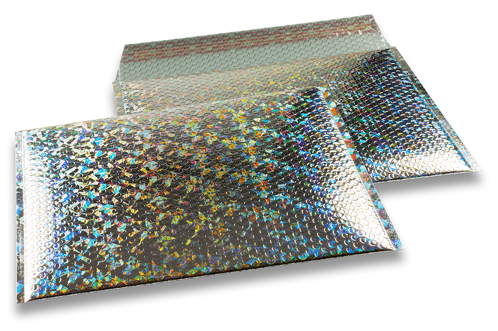 Envelopes almofadados de plástico metalizado ECO - prateado holográfico 235 x 325 mm