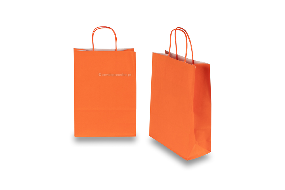 Sacos de papel com alças torcidas - cor de laranja, 220 x 100 x 310 mm, 90 gr