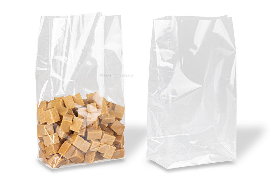 Sacos transparentes com fundo bloco - 140 x 260 x 80 mm, 2000 ml