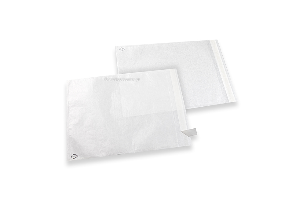 Sacos de glassine branco com fita adesiva - 200 x 230 mm